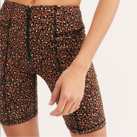 Free People Pants - Free People Leopard-Print Brown & Black High-Rise Bike Shorts